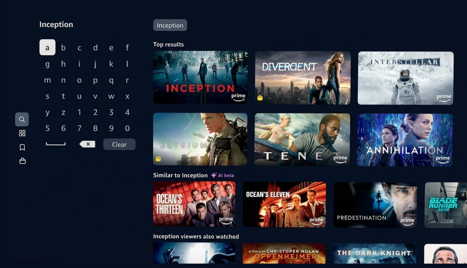 Prime Video search results for Inception