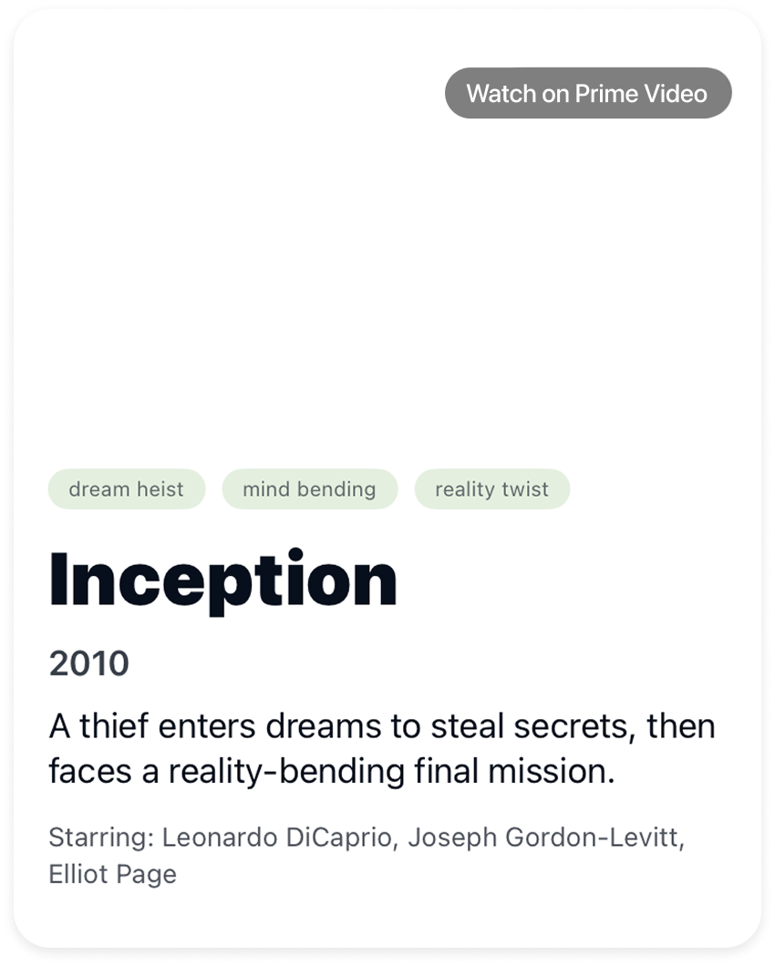 Inception recommendation card